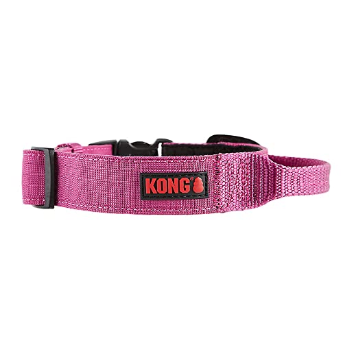 KONG Ultra-strapazierfähiges, gepolstertes Hundehalsband mit Komfortgriff, Größe M, Rosa