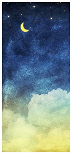 Wallario Selbstklebende Türtapete Wolkenhimmel mit Mond und Sternen - Türposter 93 x 205 cm Abwischbar, rückstandsfrei zu entfernen