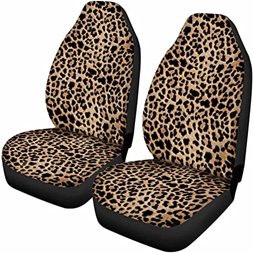 Dolyues Autositzbezüge mit braunem Leopardenmuster für Damen, komplettes Set, 2-teilig, für Autos, Vordersitzbezug, Satteldecke, Komfortschutz, dekoratives Autozubehör, Dekor