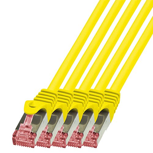 BIGtec LAN Kabel 5 Stück 7,5m Netzwerkkabel Ethernet Internet Patchkabel CAT.6 gelb Gigabit SFTP doppelt geschirmt für Netzwerke Modem Router Switch 2 x RJ45 kompatibel zu CAT.5 CAT.6a CAT.7 Stecker