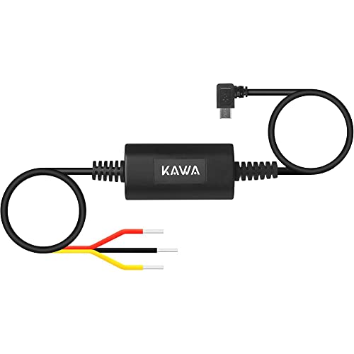 KAWA Dashcam Hardwire Kit, Micro USB 3,4 m Hard Wire Kit für Armaturenbrettkamera, wandelt 12 V-24 V auf 5 V Auto-Armaturenbrett-Kamera, 24 Stunden Parkmonitor-Modus, Niederspannungsschutz
