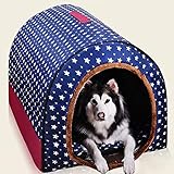 Jumbo-Hundebett mit Dach, warmes beheiztes Kissen, Iglu 2-in-1, tragbares Hundehaus, waschbar, bequem, beruhigendes Weidengeflecht, Haustier-Sofa, Größe L