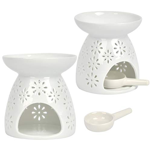 2er Keramik Duftlampe/Duftlicht Teelicht mit Kerzenhalter - Wachs Aromalampe Duftöl Kerzenhalter Aromabrenner - Blumen Muster