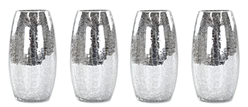 Crackle Glas 9,5 x 17cm hoch Silber bauchig Tisch-Deko Trockengesteck-Vase 4 Stück