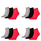 PUMA 12 Paar Unisex Quarter Socken Sneaker Gr. 35-49 für Damen Herren Füßlinge, Farbe:232 - black/red, Socken & Strümpfe:47-49