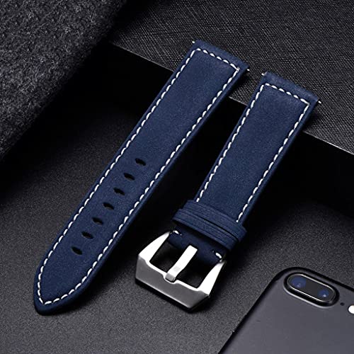 QZH New Black Brown Blue Red Retro Matte Leather Watch Band 18 20 22 24mm Leather Strap Stainless Steel Buckle Watchbands (Blue,22mm)