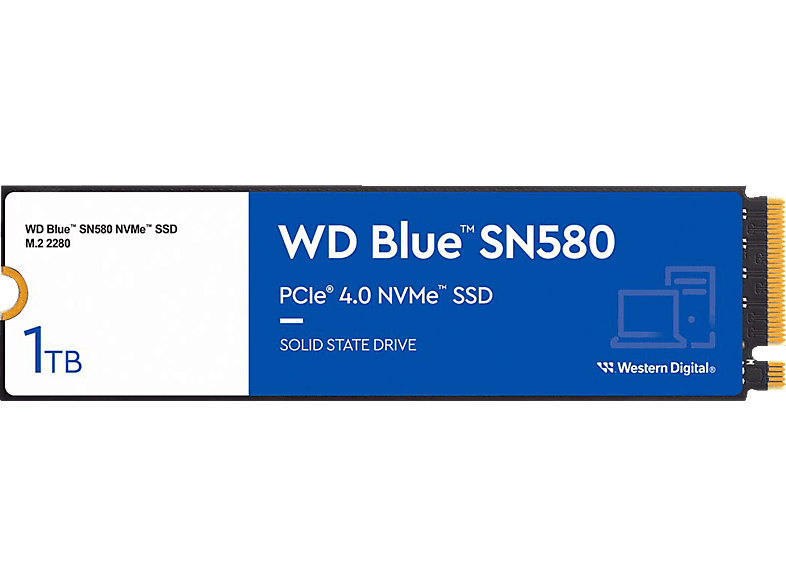 WD Blue SN580 WDS100T3B0E PCIe 4.0 x4 (NVMe) Festplatte, 1 TB SSD M.2 via PCIe, intern