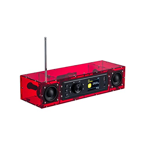 AOVOTO ALK103 DIY FM / DAB-Radio-Kit (DIY) mit Acrylgehäuse, DAB+/FM Set DIY mit Weckmodus und TFT-Display und Stereo Soundbox (rot)