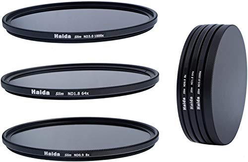Haida Slim ND Graufilter 3er Set mit 46 mm Filterdurchmesser, ND 0.9 (8X), ND 1.8 (64x), ND 3.0 (1000x), inkl. Metall Schutzkappen