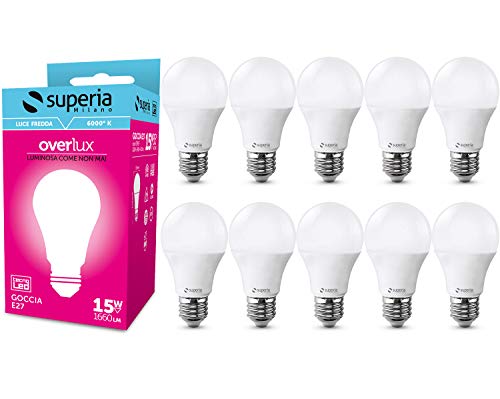 Superia E27 LED Drop Bulb, 15W (Äquivalent 85W), kaltes Licht 6000K, 1660 lumen, OP15F, 10er-Pack