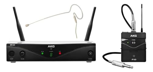 AKG WMS420 Presenter Set Band M (Leistungsstarkes Funksystem, Frequenzbereich: 823-832 MHz, 2 Antennen, Presenter Bundle inkl. HS-11 EA Headset Mikrofon mit Ohrbügel in Beige)
