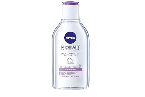 NIVEA MicellAIR Micellar Water Sensitive Skin, 400ML (PACK OF 2) Fragrance-free And Dermatologically Tested Gently Cleanses, Soothes, Cares, Hydrates (x 400ml)