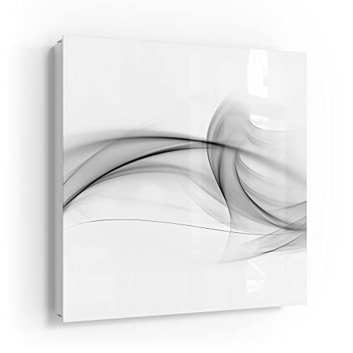 DEQORI Schlüsselkasten weiß | 30x30 cm | Motiv Rauchige Nebelschwaden | Glas & Metall Schlüssel-Box | Schlüsselschrank mit 50 Haken + 2 Magnete | Moderne Design Box magnetisch & beschreibbar