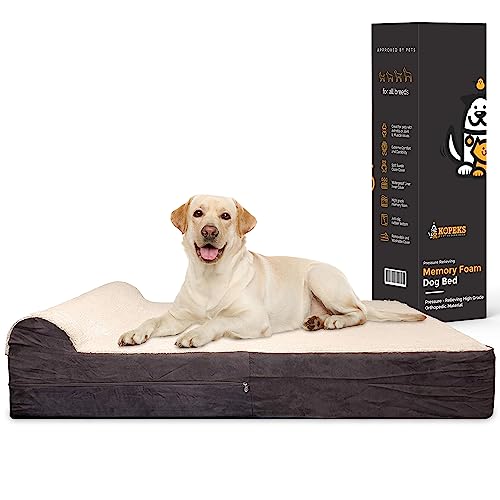 KOPEKS Jumbo Orthopädisches Hundebett – 17,8 cm Dickes Haustierbett aus Memory-Schaum mit Kissen mit abnehmbarem Bezug und kostenlosem wasserdichtem Futter – für große Hunderassen, XL, braunes