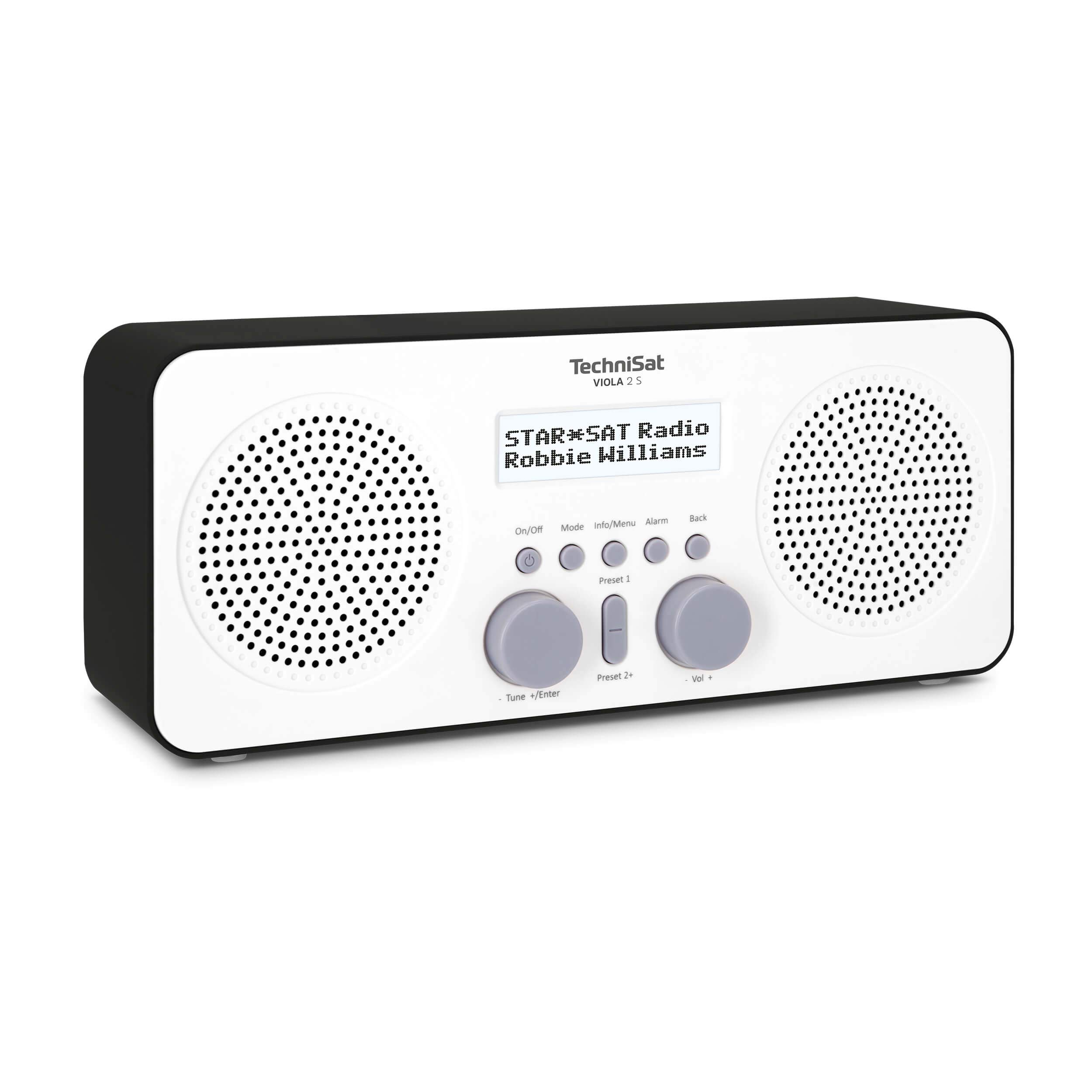 TechniSat VIOLA 2 S - tragbares DAB Radio (DAB+, UKW, Wecker, Stereo Lautsprecher, Kopfhöreranschluss, Aux-In, zweizeiliges Display, Tastensteuerung, 4 Watt RMS) weiß-schwarz