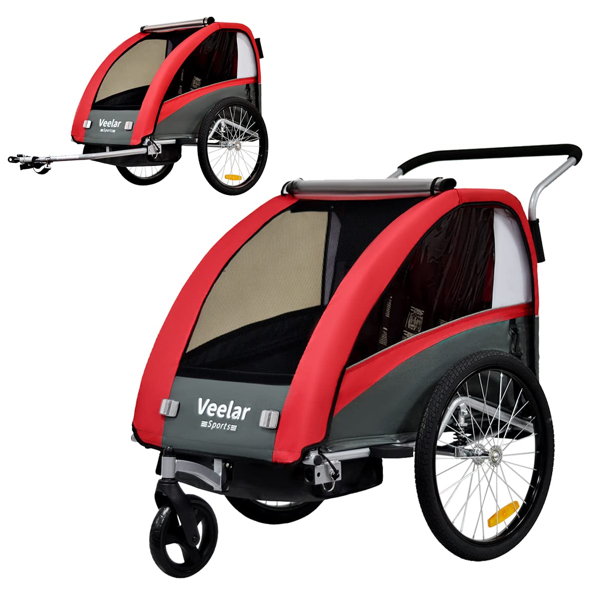 Tiggo VS 2 in 1 Kinderanhänger Fahrradanhänger Anhänger mit Buggy Set + Federung 60302 (ROT)