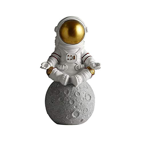QOTSTEOS Astronaut Figurine Statue, 9,84 x 5,90 Zoll Resin Astronaut Statuen, Astronaut Planet Statuen Figur Ornament, Desktop Decor Home Decor(Gold,Size:Meditieren)