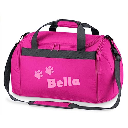 minimutz Sporttasche mit Pfoten | Personalisiert mit Namen | Sporttasche für Tierliebhaber Kinder | Hundetasche für die Tierpension | Reisetasche und Urlaubs-Tasche für Tiere (pink)