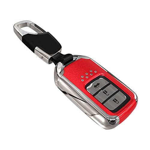Kwak's Honda ABS Key Case Autoschlüssel Abdeckung Kompatibel für Honda CRV CRIDER Jade XRV VEZEL Odyssey Accord Civic 2/3/4-Tasten-Smart-Fernbedienung Schlüsselanhänger mit kurzer Schnalle(A-rot)