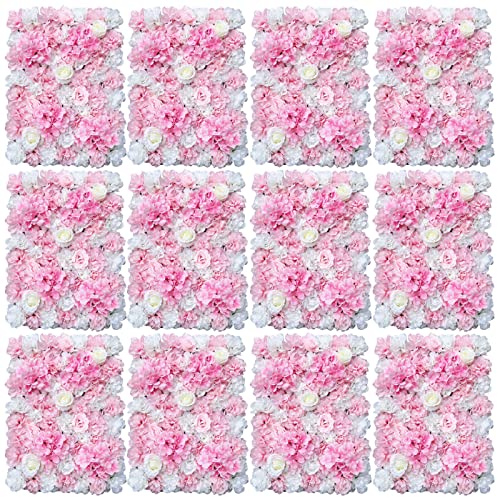 12 Stücke 40 x 60 cm Blumenwand Künstliche Blumen Künstliche Blumen Säule Kunstblumen Panel DIY Blumenwand Rosenwand Wand Hintergrund für Hochzeit Party Heimdekoration