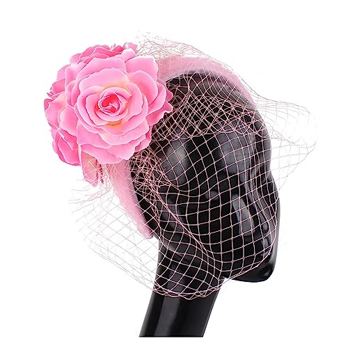 Fascinator-Stirnband, Tea-Party-Hüte, for Damen, königlicher Hochzeitsschleier, Blumen-Fascinator, Haarschmuck, Prinzessinnen-Haarband (Color : Pink, Size : 1)