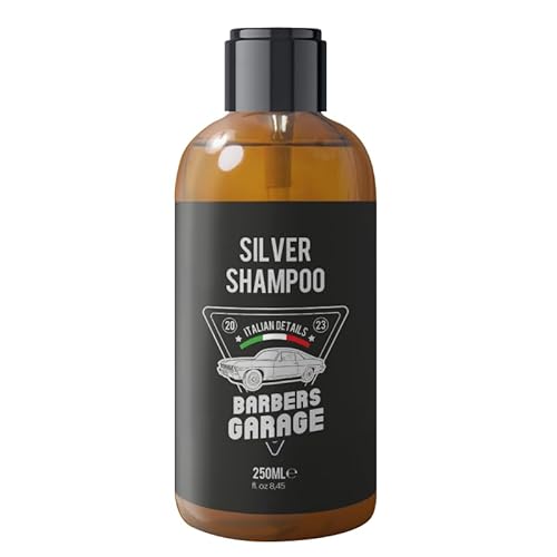 Barbers Garage exklusives Silber Shampoo (250ml) - Italian Details - Bart- und Haarpflege mit Aloe Vera, entfernt gelb- und orangefarbene Töne.