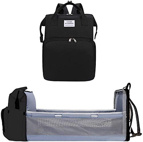 Lelesta Wickeltasche tragbar faltbar für Reisen Rucksack groß Kinderbett multifunktionale Mutterschaft Wickeltasche (schwarz)