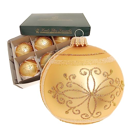 Krebs Glas Lauscha - Weihnachtsdekoration/Christbaumschmuck aus Glas - Weihnachtskugeln - Motiv: Gold mit Barocker Blume - Größe: 6 mal 8cm
