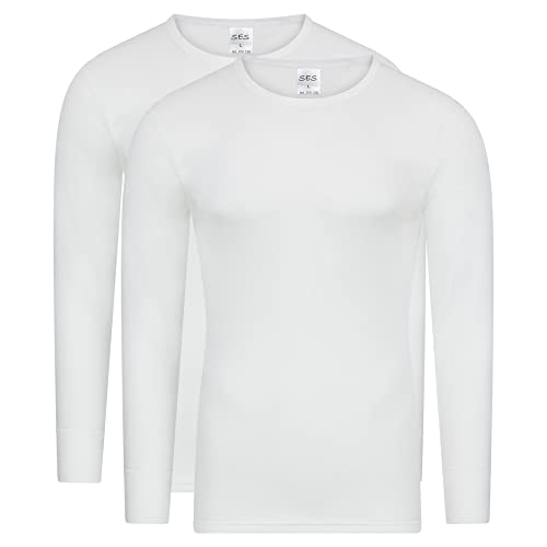 SES Herren Unterhemd Langarm Shirt 2er Pack aus 100% Baumwolle, Weiss (M)