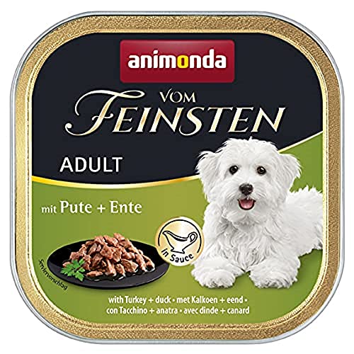 animonda Vom Feinsten Adult Hundefutter, Nassfutter für Erwachsene Hunde, mit Pute + Ente in Sauce, 22 x 150 g