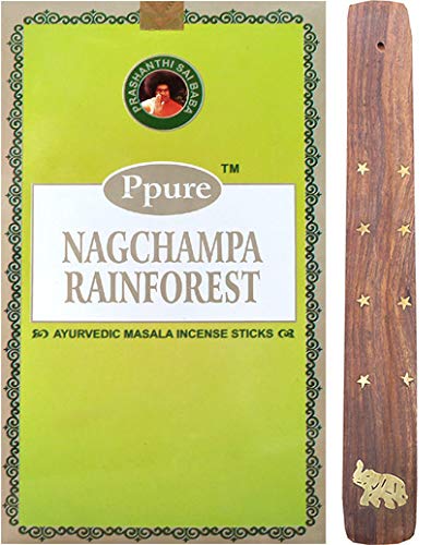 Rainforest Nagchampa Räucherstäbchen Ayurvedic Masala Natürliche Räucherstäbchen + Räucherstäbchenhalter, ungiftig, keine Kinderarbeit, ohne Tierversuche (6)
