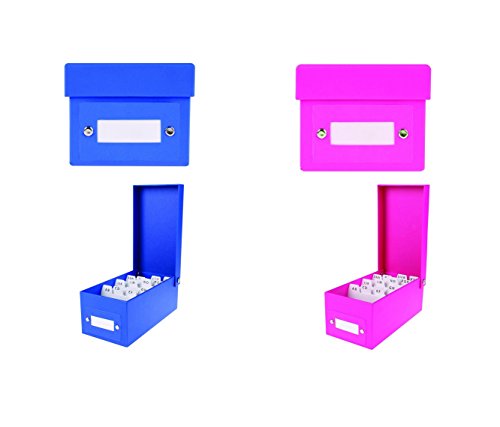 4x Lernbox DIN A8 - Karteikasten - 1600 Karteikarten/je 2x pink, blau
