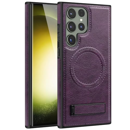 QANXGOG Hülle für Samsung Galaxy S24 Ultra/S24 Plus/S24, Luxuriöse Klassische PU-Lederhülle mit Ständer [kompatibel mit MagSafe] [liegt Gut in Der Hand],Purple,S24 Ultra