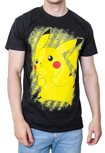 Pokemon Herren Pikachu BRUSHY T-Shirt, schwarz, Groß
