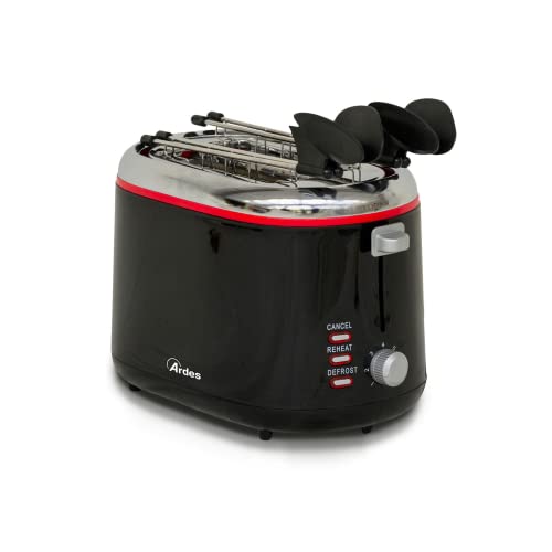 Ardes ar1t25 Toaster 2 Scheiben Tosto Space Timer Backofensystem mit Zange aus Edelstahl Speisereste abnehmbar und Kabeltrommel, schwarz