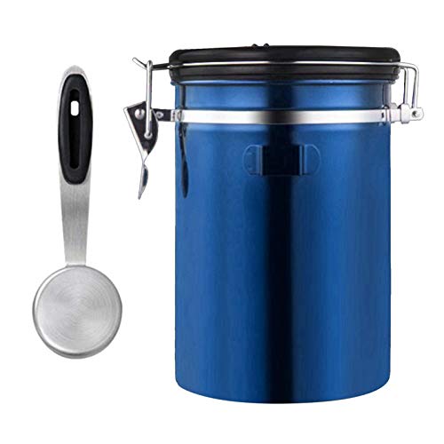 Tubayia Edelstahl Vorratsdose Vakuum Luftdicht Vorratsbehälter Kaffee Tee Kanister Behälter mit Löffel (Blau,1800ml)