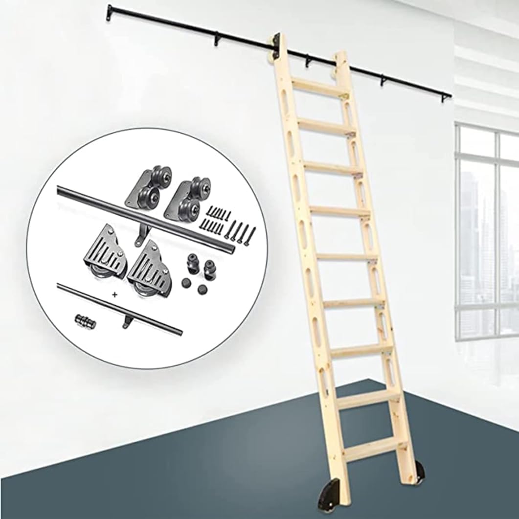 Rollleiter-Schienen-Hardware-Kit (ohne Leiter), mobile Leiter-Hardware mit Bodenrollenrädern + Verlängerungsschiene/Schiene (Größe: 500 cm Schienen-Set)