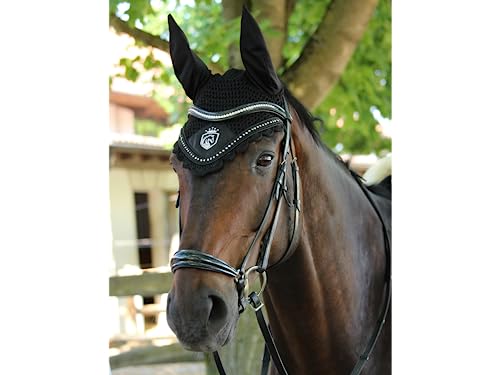 EQUILYX® Fliegenohren für Pferde aus hochwertigem Satin, ergonomische Passform, optimale Luftzirkulation, Dressur, Vielseitigkeit, Fliegenohren, Set (Schwarz)