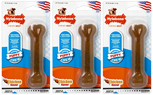 Nylabone (3 Pack) Just for Puppies Wolf Chicken Flavored Bone Teething Chew Toy