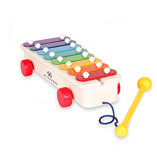 Basic Fun Fisher-Price Klassiker FISH800502 Retro Xylophon Musikinstrument, Kinderxylophon mit angebundenem Schlägel, Kinderinstrument als Motorikspielzeug, Musik Glockenspiel für Kinder ab 18 Monate