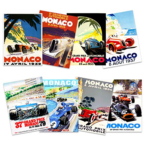 Monaco Grand Prix Classic Racing Motor Sport Advert Mixed Home Decor Premium Wall Art Poster Pack of 8 Klassisch Rennen Werbung Zuhause Deko Wand