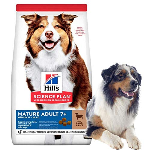 Hill's Canine Mature Adult Senior 7+ Lamm & Reis12kg, 1er Pack (1 x 12 kg Packung) - Hundefutter
