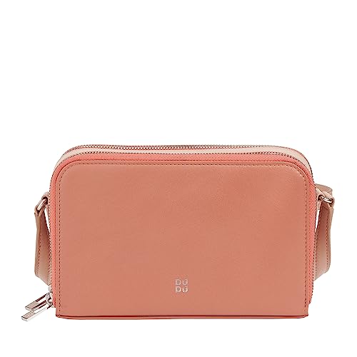 DUDU Umhängetasche Damen Klein aus Leder Doppelreißverschluss Brieftasche Handtasche Multipockets Flamingo rosa
