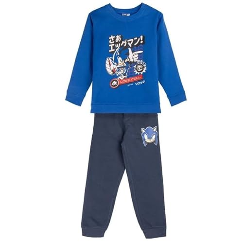 Sonic Trainingsanzug für Kinder - 2-teiliges Set - Größe 6 Jahre - Aus Baumwolle und Polyester - Farbe Blau - Jogginganzug Inklusive Langarm T-Shirt - Original Produkt in Spanien Designed