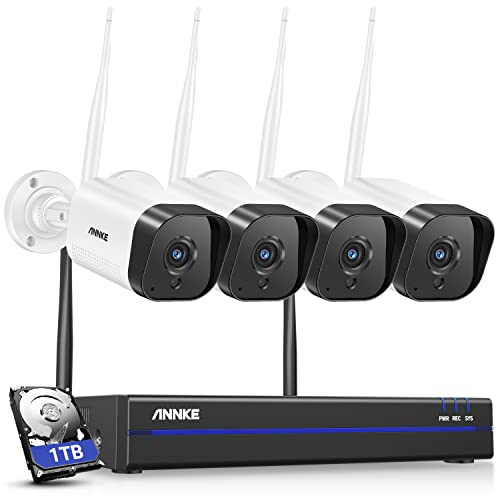 ANNKE 1080P Überwachungskamera Set,8CH drahtloses H.264+ CCTV Videoüberwachung NVR Sicherheitskamera System Wasserfesten 4*1080P IP Kameras Indoor&Outdoor mit 30M Nachtsicht(eingebaute 1TB HDD)