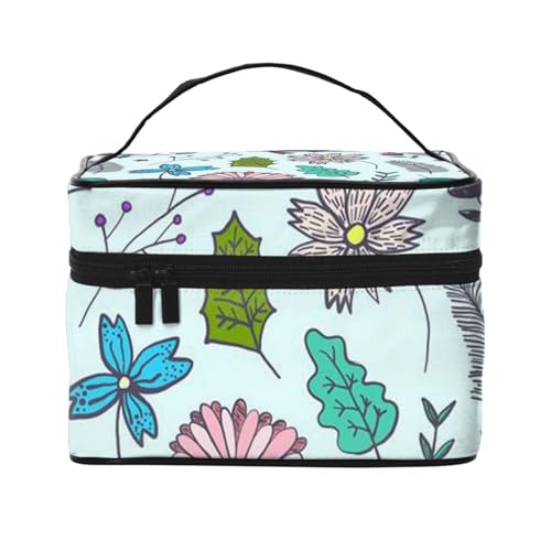 London Reise-Make-up-Tasche, tragbare Kosmetiktasche für Damen und Mädchen, stilvoll und geräumig, Farbige Doodle Blumen, Einheitsgröße