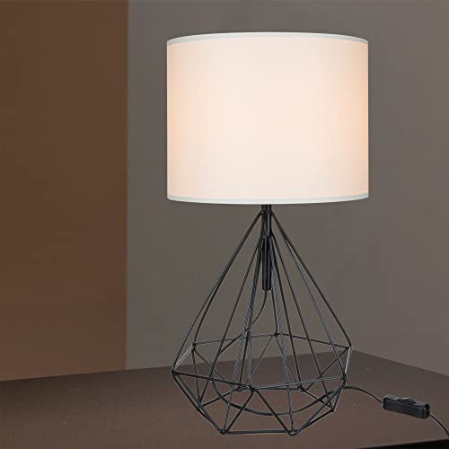 lux.pro Tischleuchte Gloucester Nachttischlampe mit Gitter Tischlampe E27 1-flammig aus Metall und Textil Leseleuchte Schwarz / Weiß
