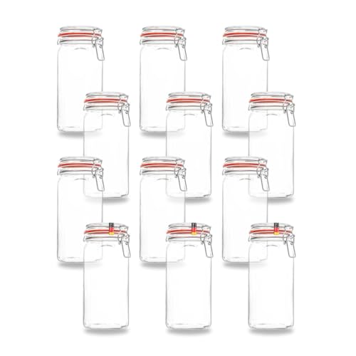 Flaschenbauer - 12 Drahtbügelgläser 1550ml verwendbar als Einmachglas, zu Aufbewahrung, Gläser zum Befüllen, Leere Gläser mit Drahtbügel
