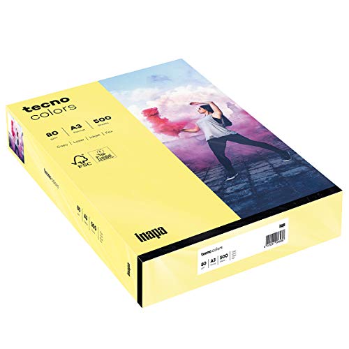 inapa farbiges Druckerpapier, buntes Papier tecno Colors: 80 g/m², A3, 500 Blatt, mittelgelb