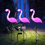 3 x Flamingo-Solarleuchten, rosa Flamingo, solarbetriebene Glasfaser, dekorative Beleuchtung, Hofkunst, Gartendekoration, Einweihungsgeschenk, bestes Geschenk für Frauentag